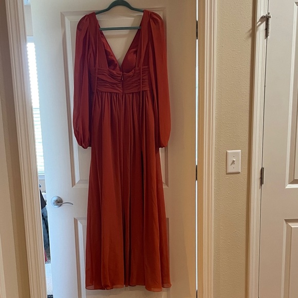 Azazie Long Sleeve Dress in Rust - Picture 4 of 6